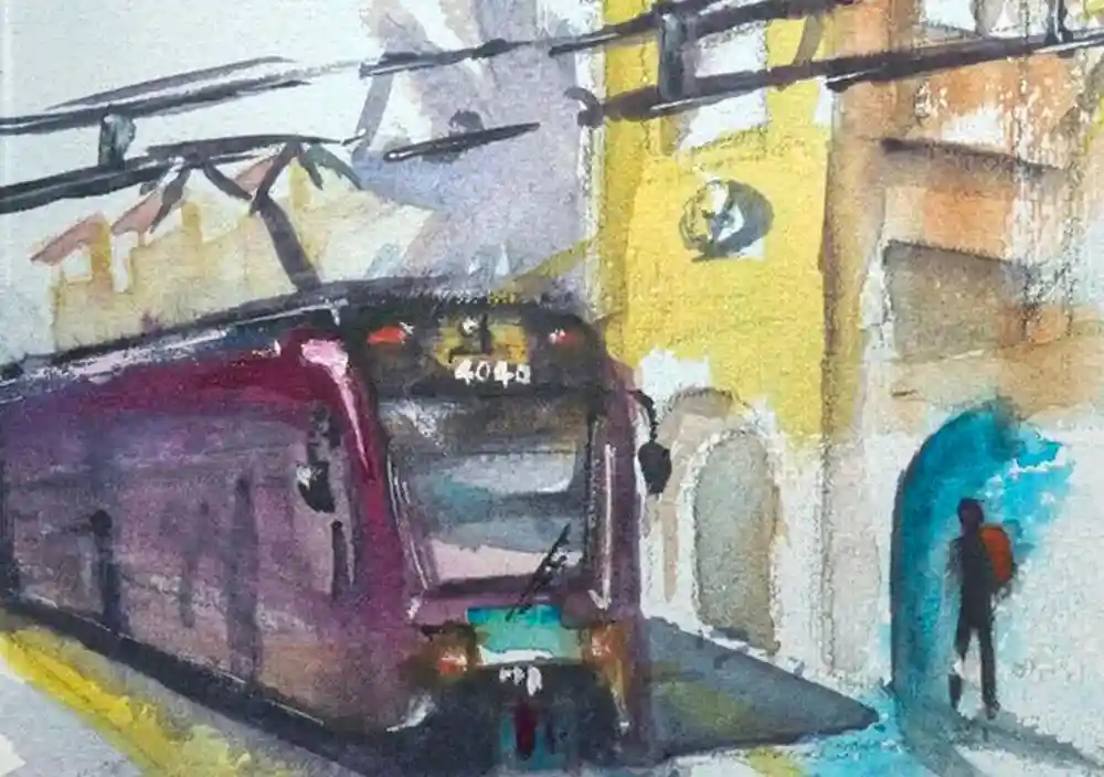 Adam Hansen Art Trolley Metro Train Station Painting Railroad Art